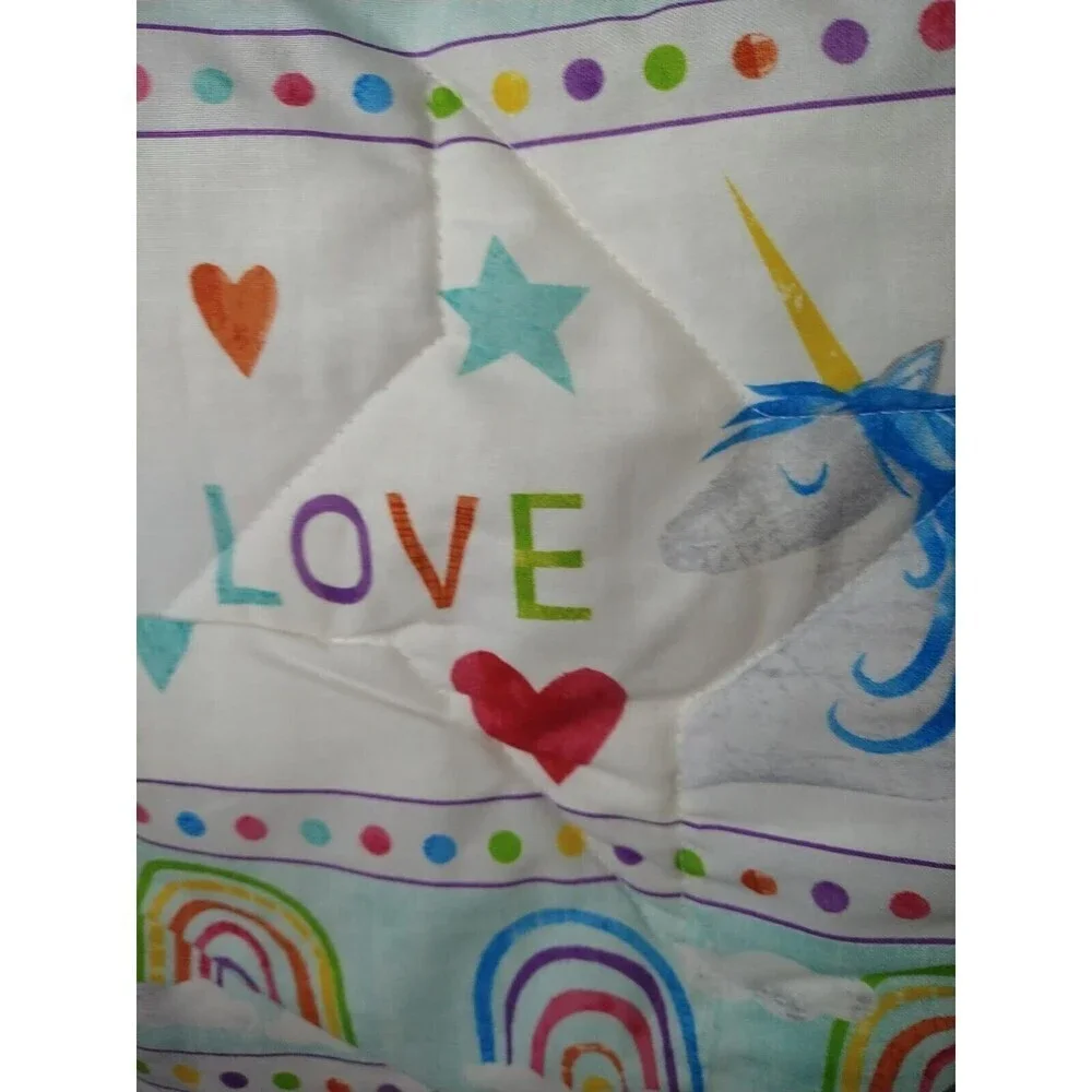 Handmade unicorn Rainbow Flower Heart Quilted Girls Lap/baby Quilt Size37.5